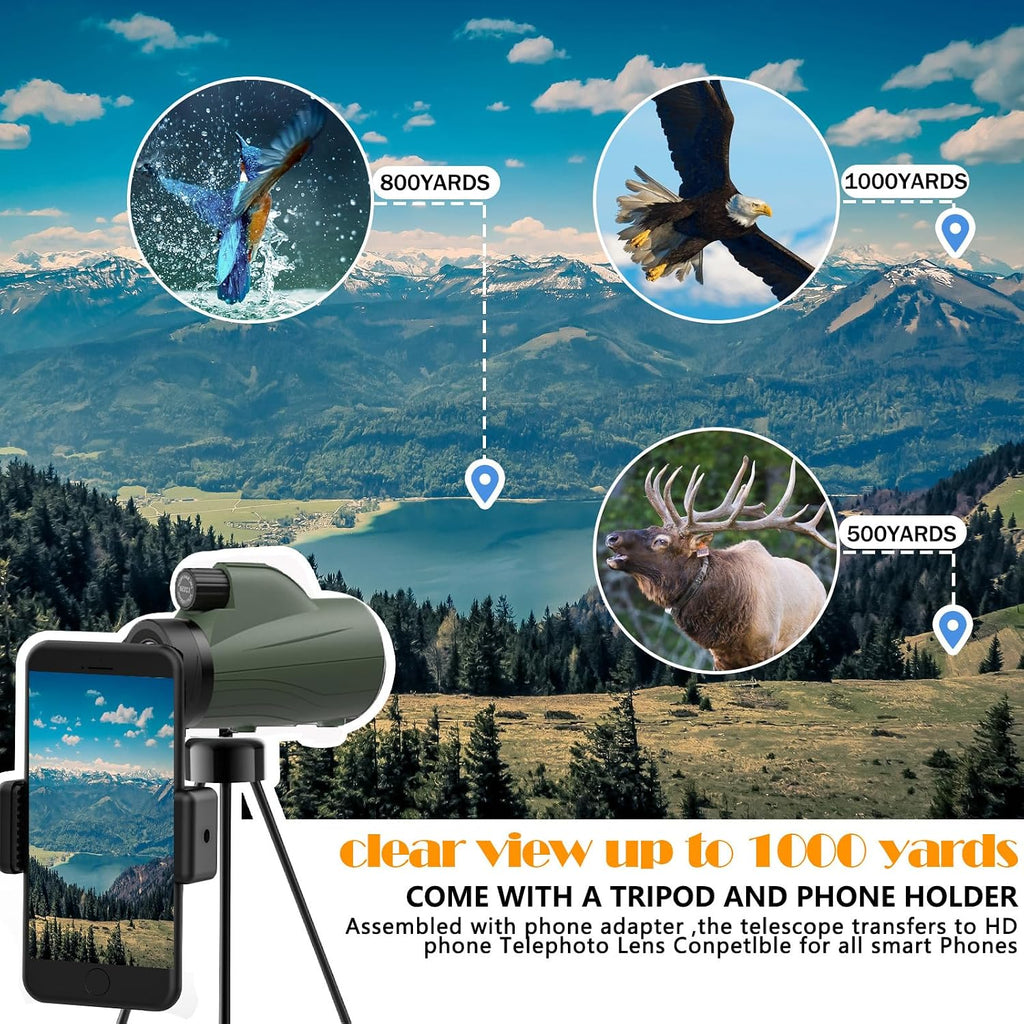 12X50 Monoculars for Adults High Powered Panoramic Low-Light Night Vision Monocular Portable Telescope - Waterproof Monoculars -BAK4 Prism FMC for Bird Watching Hunting