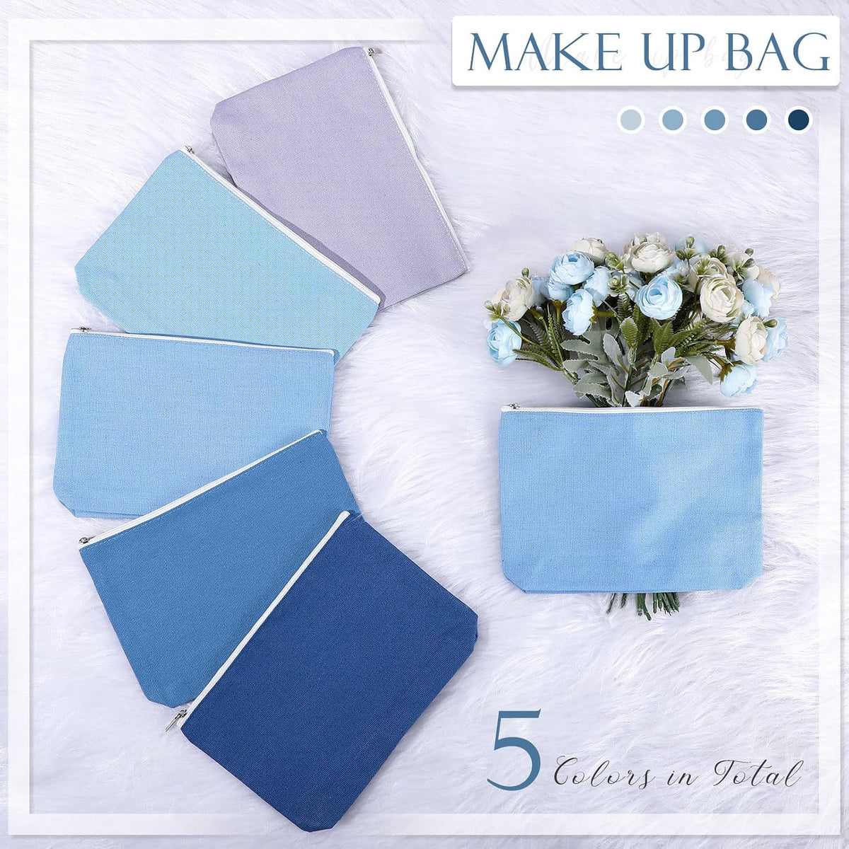 Reginary 10 Pcs Canvas Makeup Bags Bulk Blank Cosmetic Bags,Blue