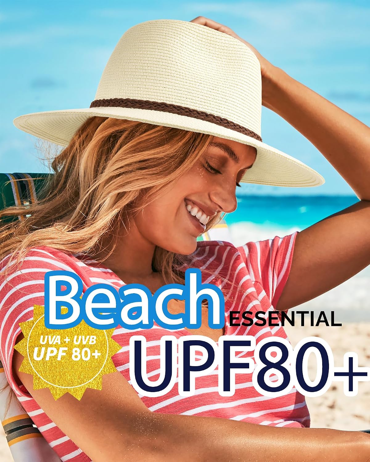 FURTALK Womens Wide Brim Sun Hat Beach Panama Fedora Straw Summer