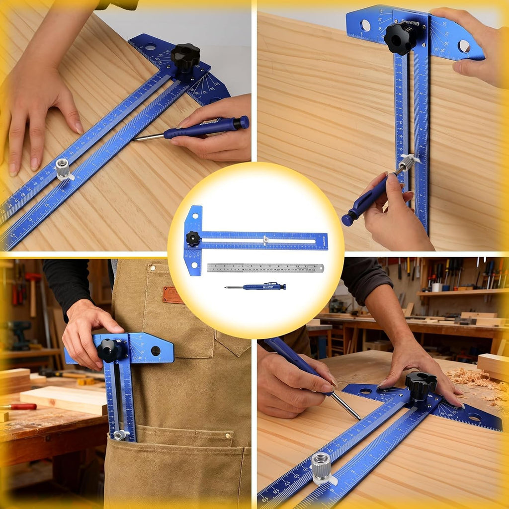 GRENPRO Speed Combination T-Square Woodworking Carpenter Angle Finder Ruler