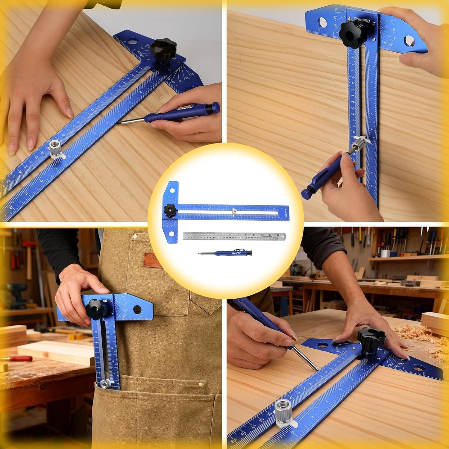 GRENPRO Speed Combination T-Square Woodworking Carpenter Angle Finder Ruler