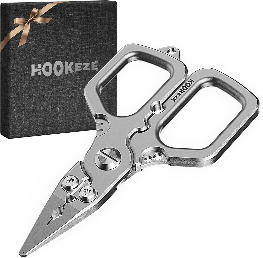 HOOK-EZE Titanium Fishing Pliers, 4.1" Saltwater Resistant Fishing Scissors,Tungsten Cutters, Knot Tying Tool with Lanyard, Split Ring Hook Remover, Gifts for Men