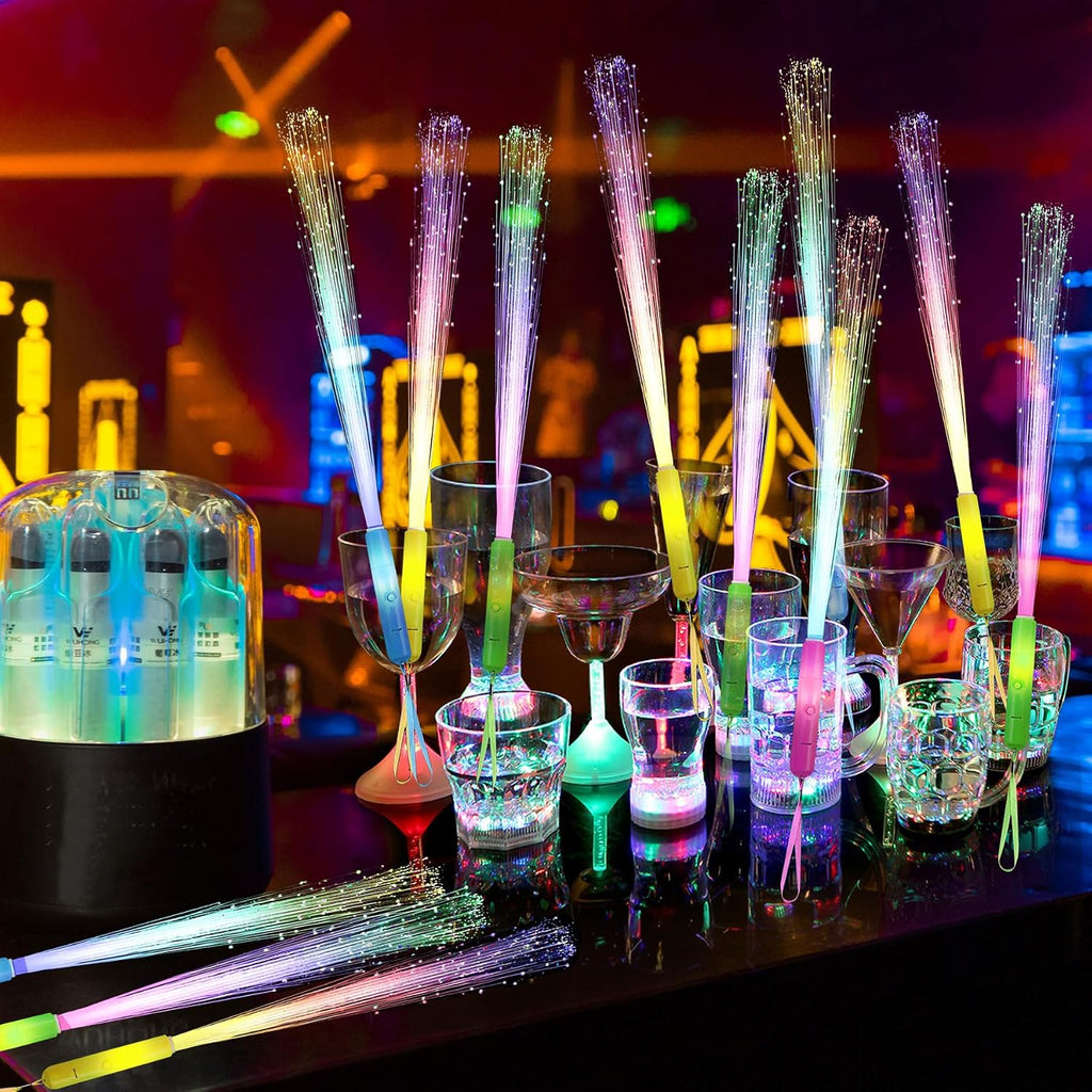 48 PCS Glow Fiber Wands Sticks LED Light Wands 3 Modes Flashing Fiber Optic Light Rod Bulk Fiber Optic Wands for Mardi Gras Halloween Christmas Bar Birthday Wedding Party Supplies