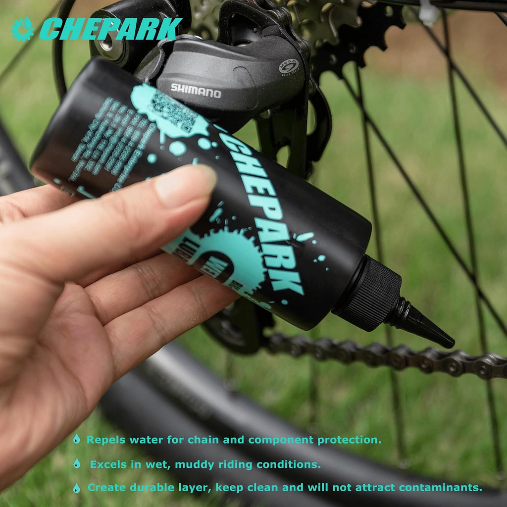 CHEPARK Bike Drivetrain cleaning & lubricating Essentials Kit with Bicycle Degreaser,Bicycle Lubricant Brush Tool- Bicycle Maintenance for Mountain Road Bikes (535P)