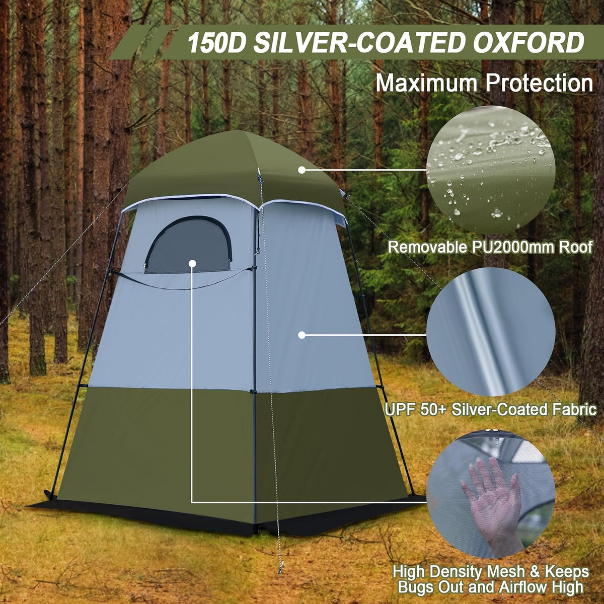 Camping Shower Tent, 7.9 FT Extra Tall Oversize Privacy Tent, Portable Outdoor Bathroom Toilet Tent with Floor, Easy Set Up Privacy Shelter for Dressing, Hiking, Fishing, UPF50+