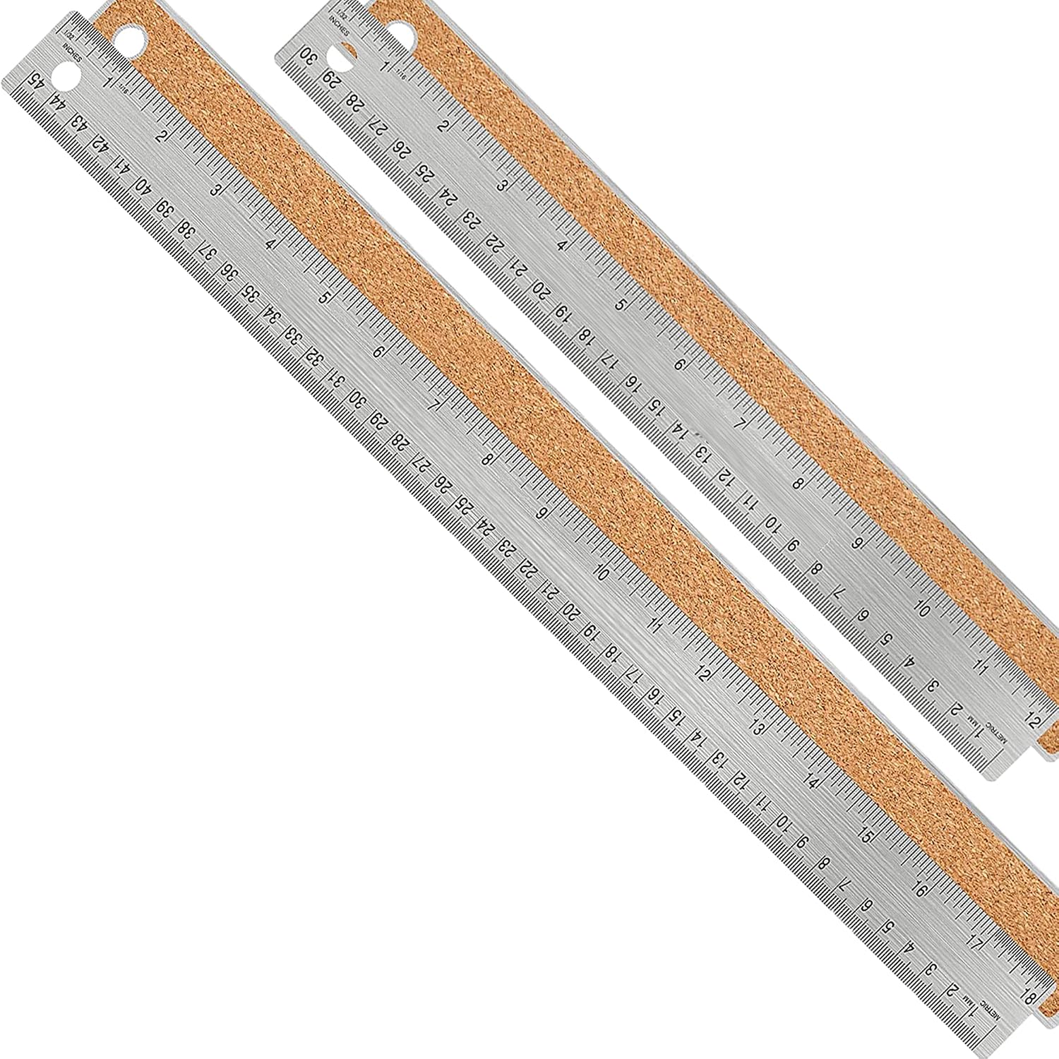 Metal Ruler with Cork Backing, 6+12+18 Inch, Non-Slip Straight Edge
