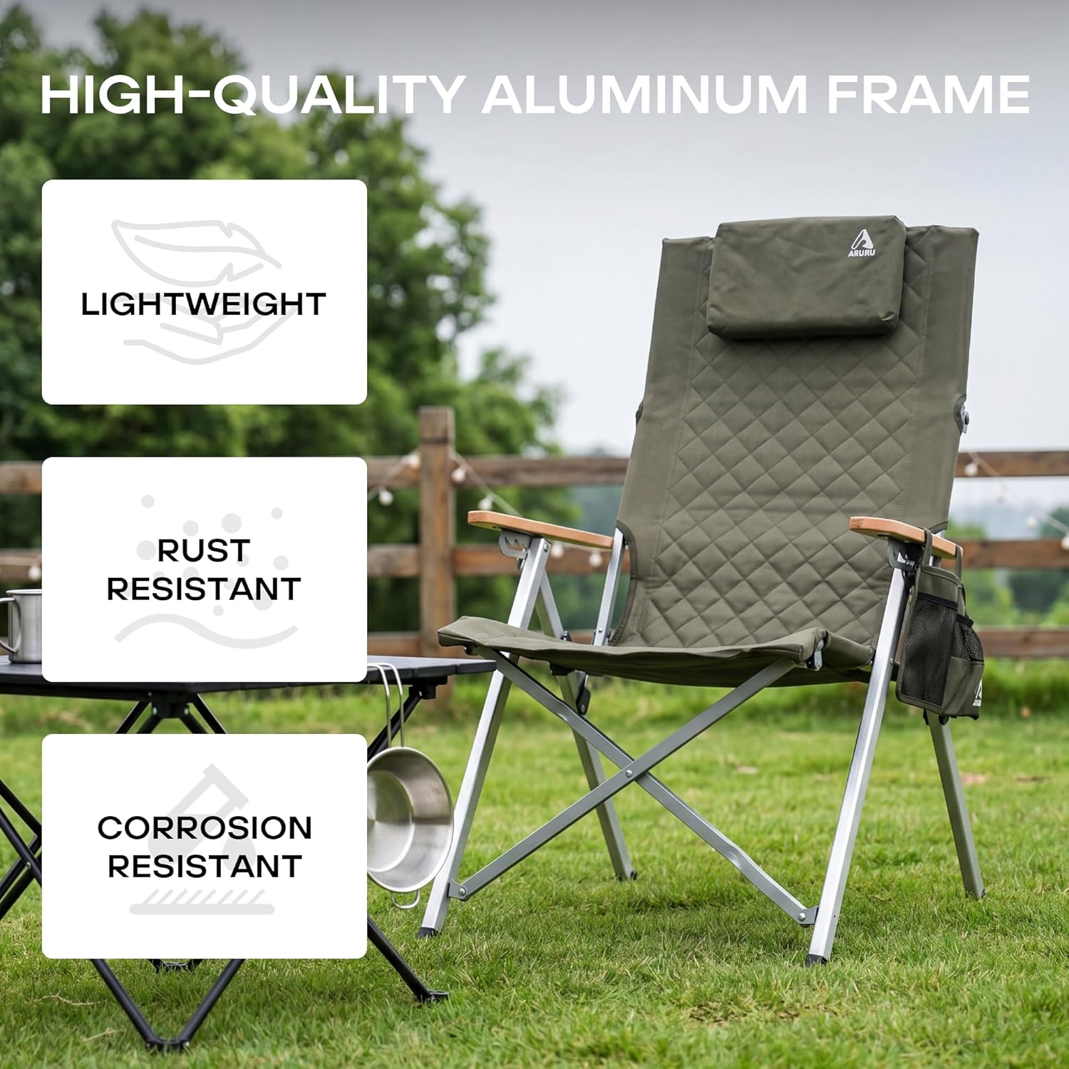 Reclining Camping Chair, Heavy Duty Folding Chairs with 4-Stage Adjustable High Back for Adults, Compact Foldable Outdoor Patio Reclining Chair with Storage Bag (Green, 2 Pack)
