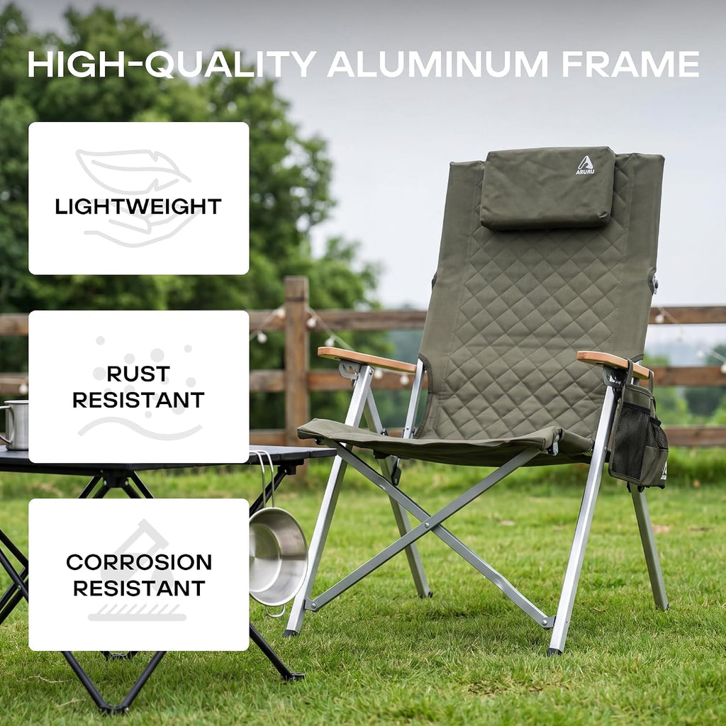 Aluminum Reclining Camping Chair, Heavy Duty Folding Lawn Chairs with 4-Stage Adjustable High Back for Adults, Compact Foldable Outdoor Patio Reclining Chair (Green, 1 Pack)