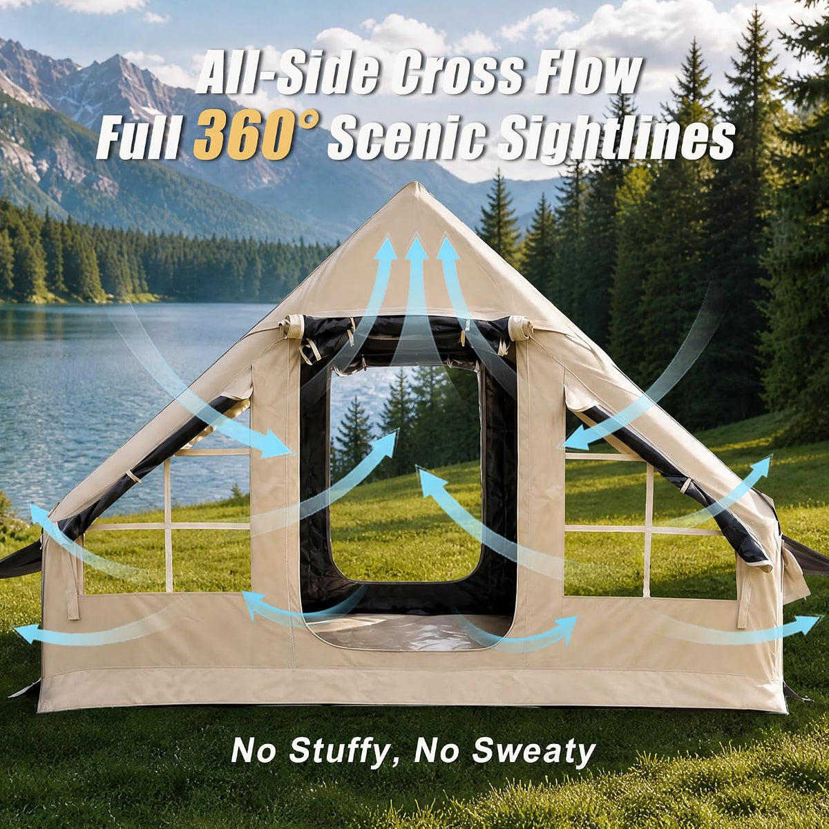 Inflatable Tent for 4-Season Camping, Blow up Glamping Tent for 4-6 Person