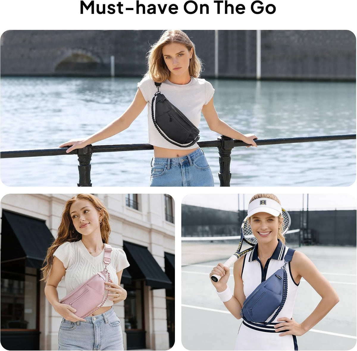 TOPEAST Fanny Pack for Women, Anti-Theft Travel Belt Bag Crossbody Sling Bag Purse with RFID Blocking, Small Fashion Bum Bag with Multiple Pockets for Hiking Walking Sport, Navy Blue
