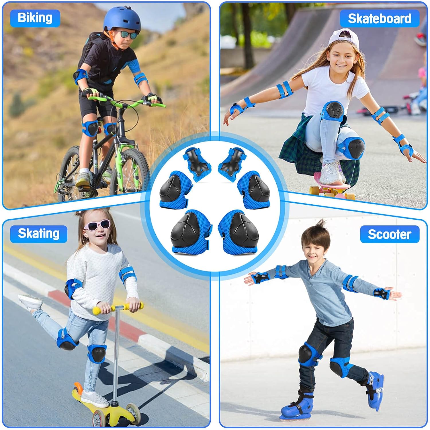 Wemfg Kids Protective Gear Set Knee Pads for Kids 3-14 Years Toddler Knee and Elbow Pads with Wrist Guards 3 in 1 for Skating Cycling Bike Rollerblading Scooter