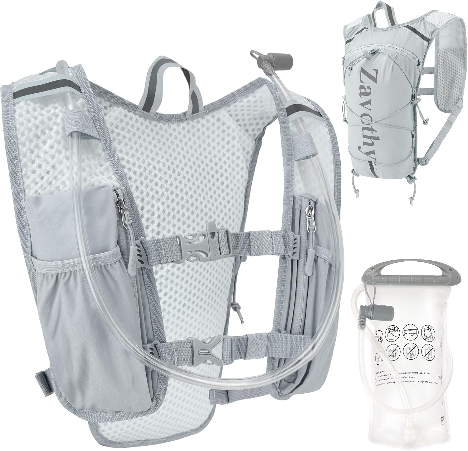 Zavothy Hydration Vest Pack with 1.5L Water Bladder, Lightweight 6L Hydration Backpack for Running, Hiking & Cycling, Breathable Reflective Hydration Vest for Men & Women