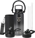 Trebo Insulated Water Bottle 32 oz with 3 Lids, Paracord Handle & Sleeve
