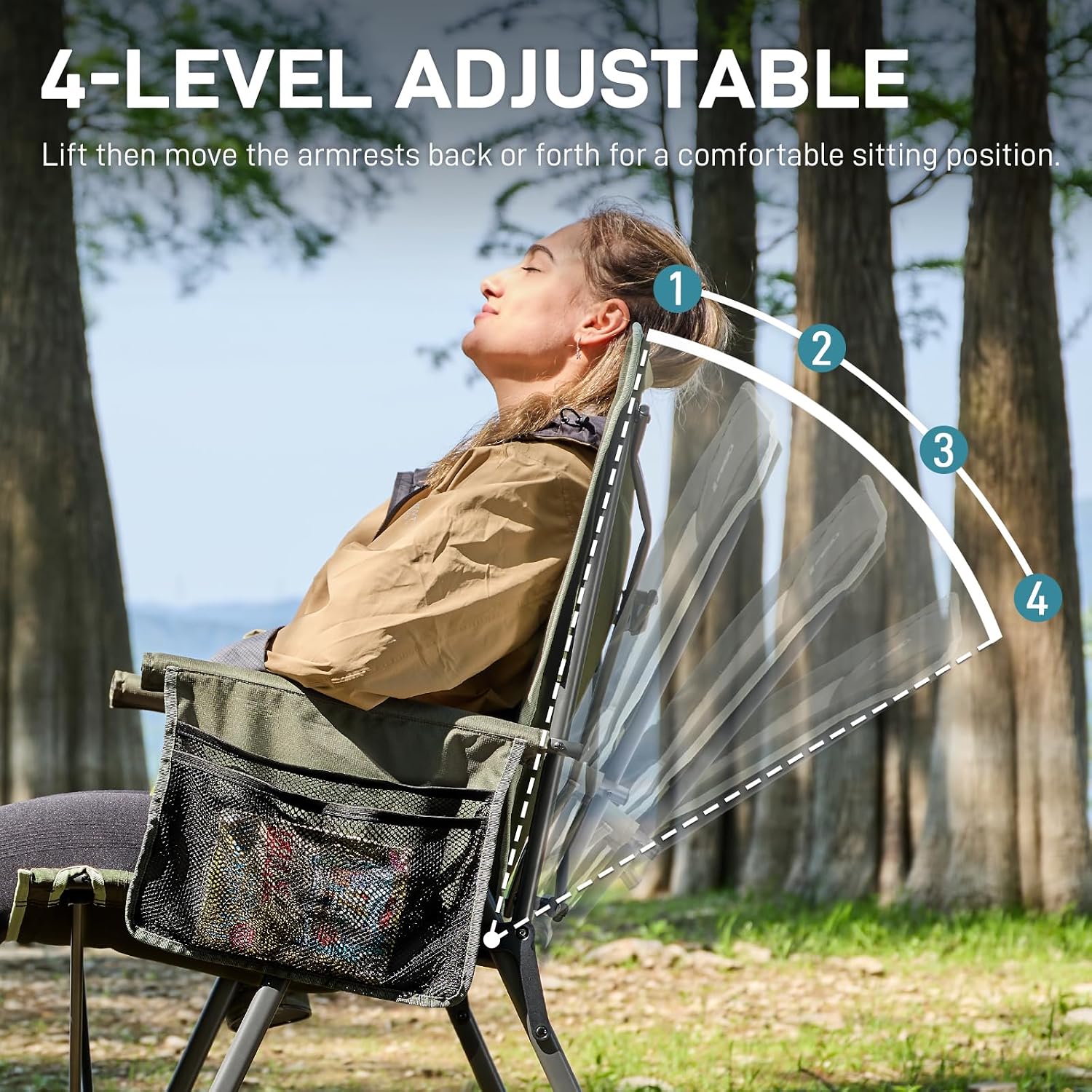 EVER ADVANCED Reclining Camping Chairs for Adult Supports 350lbs Green