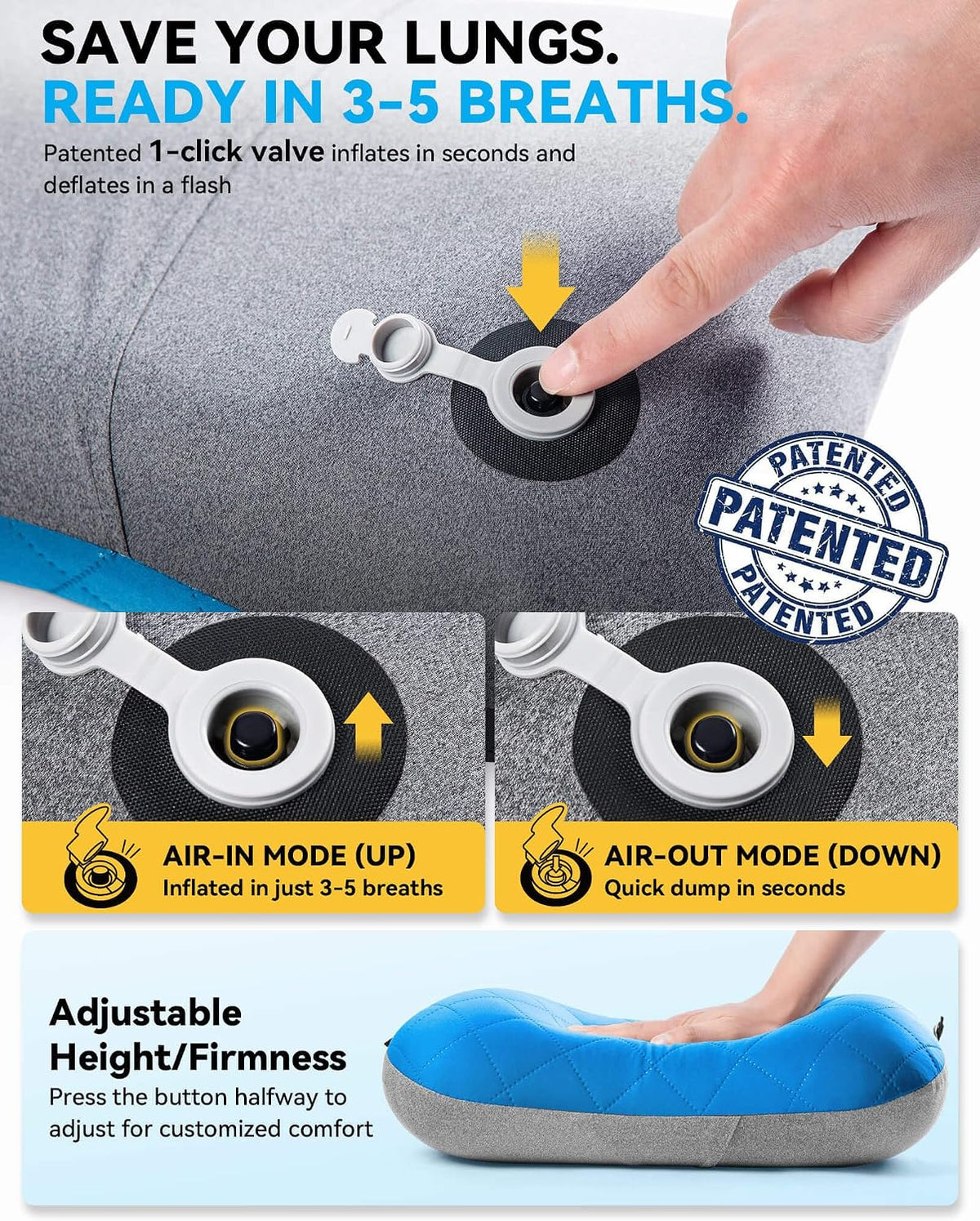 Hikenture Camping Pillow with Removable Cover, Ultralight Inflatable Pillow
