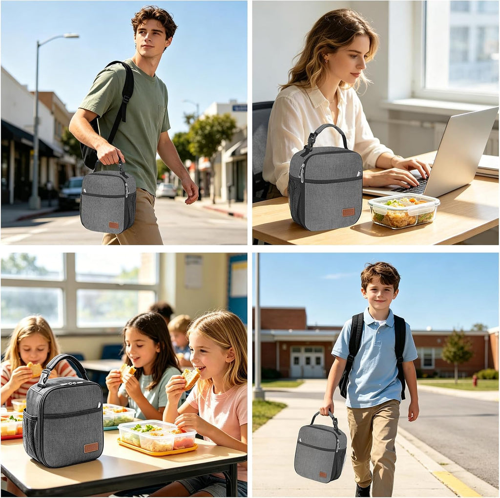 Femuar Lunch Box for Men Women Adults, Small Lunchbox for Work Picnic - Reusable Lunch bag Portable Lunch tote, Charcoal Grey