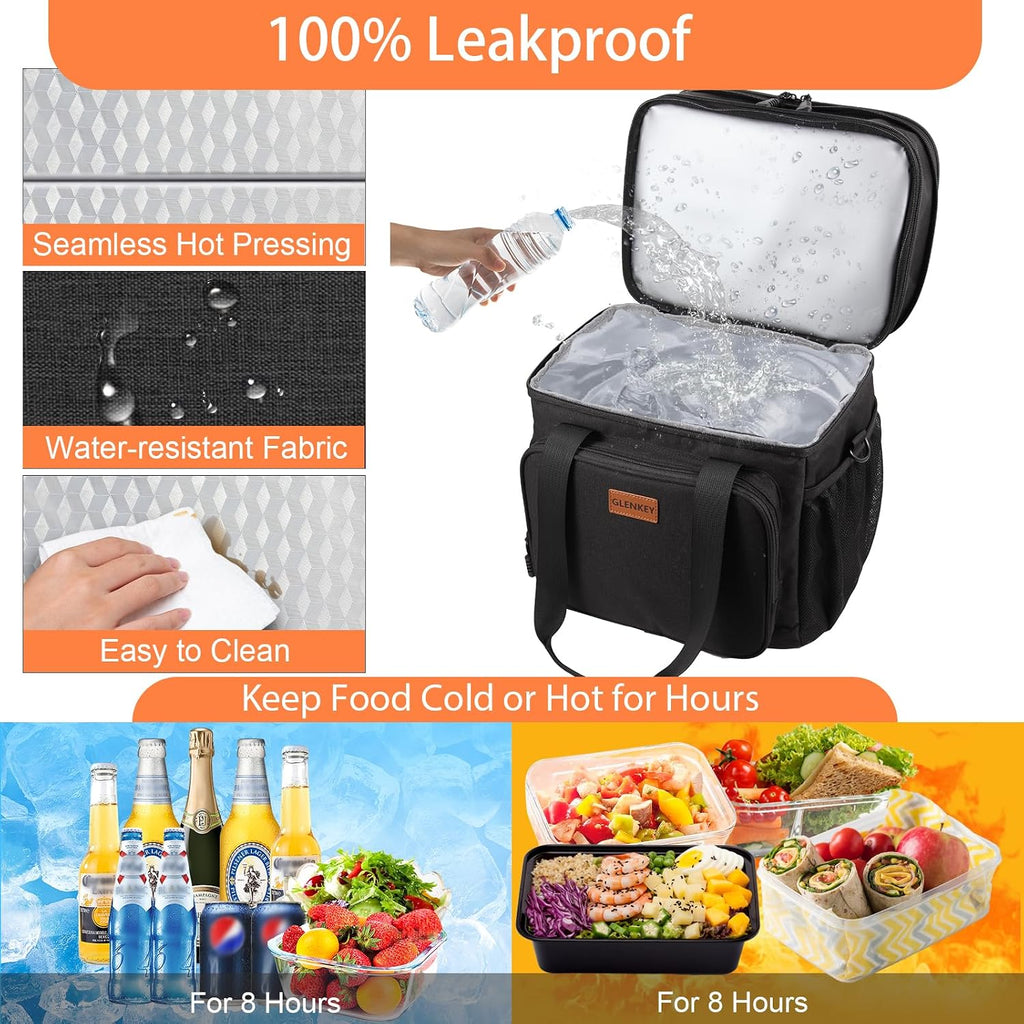 GLENKEY Expandable Lunch Box Insulated Leakproof Cooler Bag Work Outdoor