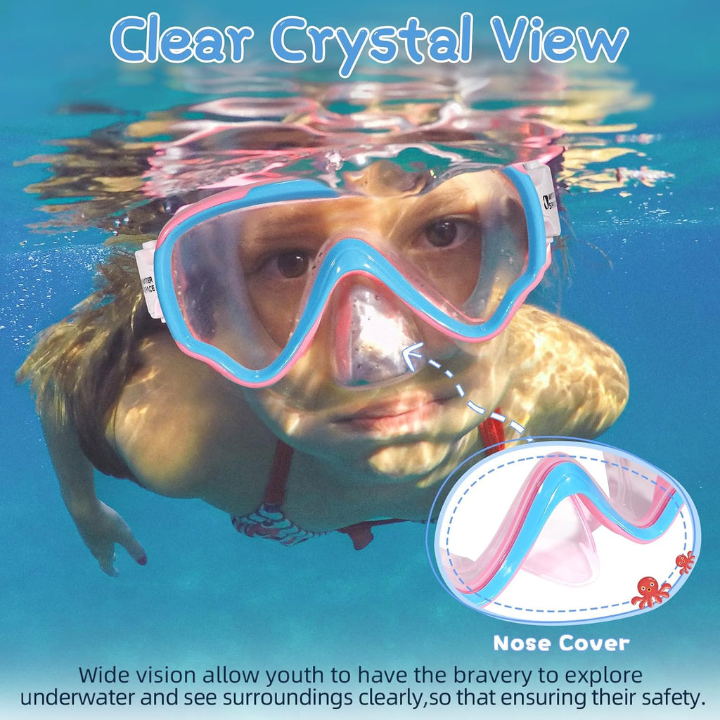 Water Space Kids Swim Goggles with Nose Cover Anti-Shattered No-Leak 3-15