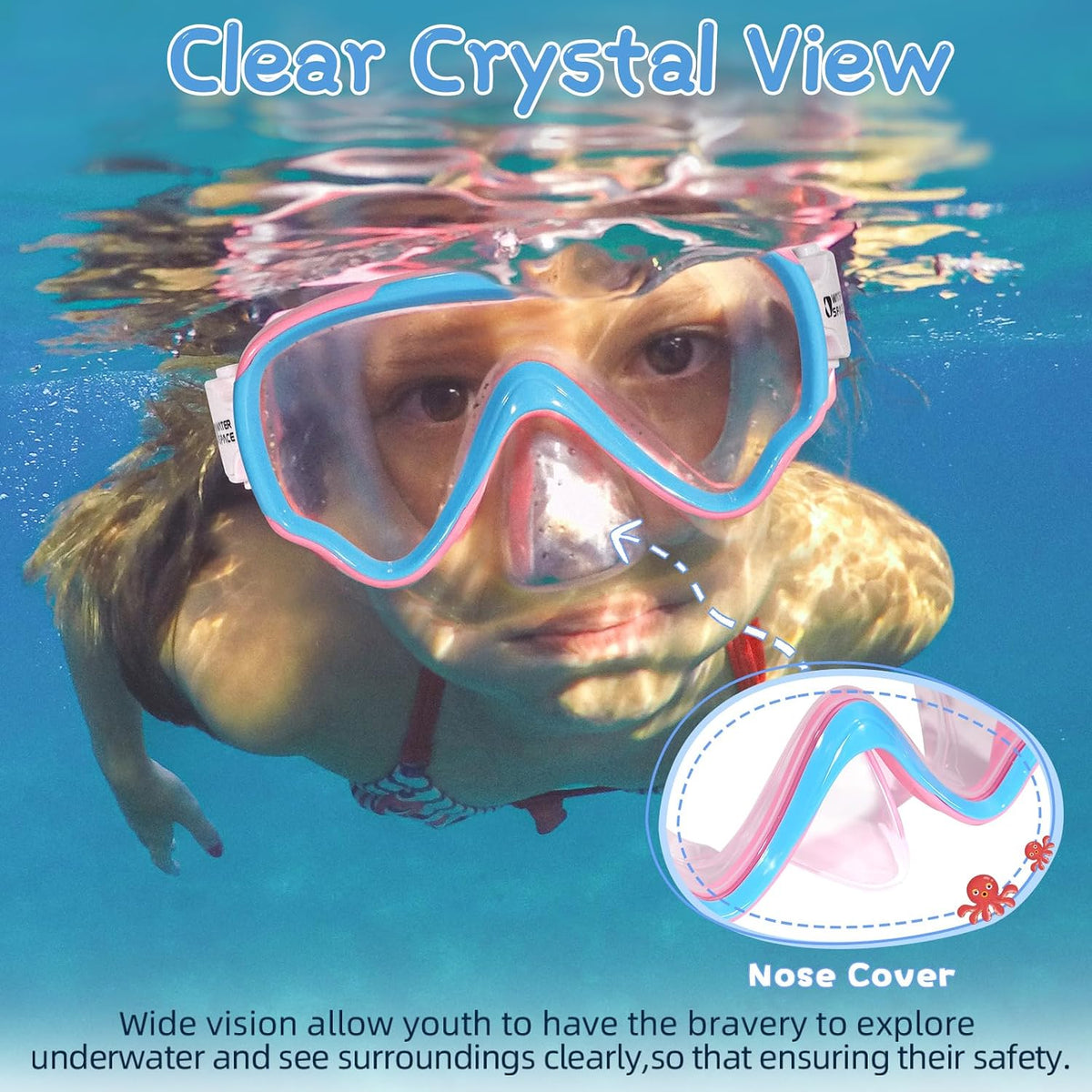 Water Space Kids Swim Goggles with Nose Cover Anti-Shattered No-Leak 3-15