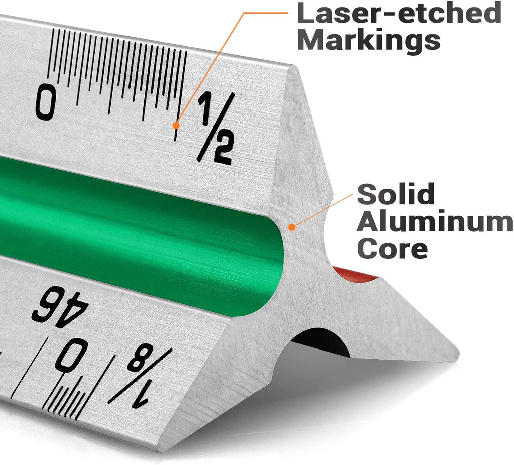 12" Architectural Scale Ruler Triangular Ruler, Color-Coded, 1 Pack