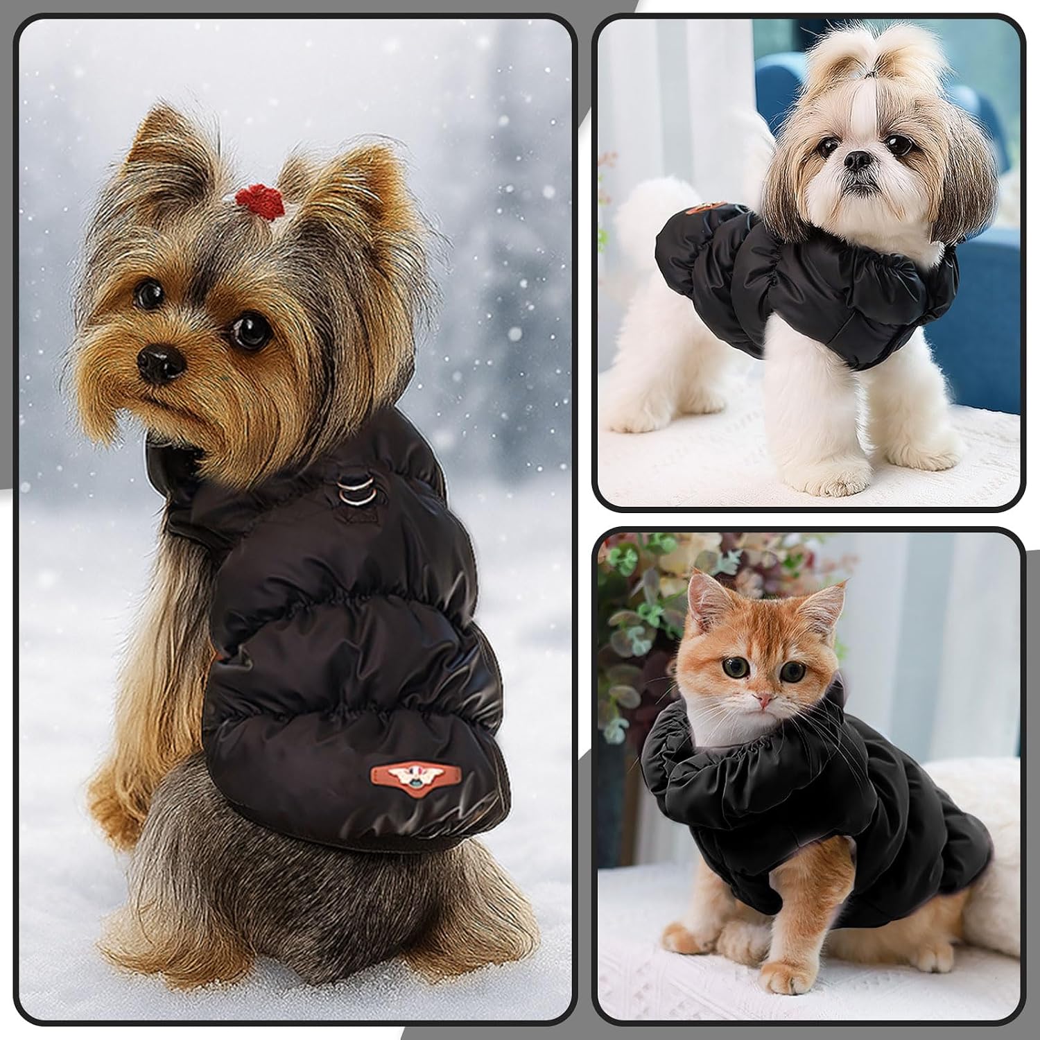ABRRLO Winter Warm Dog Jacket for Small Medium Dogs Cat Cold Weather Coats with Harness Paded Dogs Fleece Vest Waterproof Windproof Dog Snow Jacket Pet Puppy Clothes (Black,L)