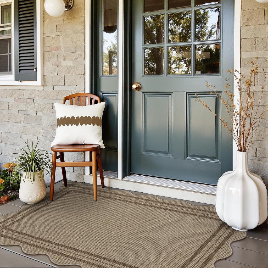 Modern Easy Jute 3x5 Outdoor Patio Rug, Washable Rugs for Entryway Farmhouse Non Slip Indoor Door Mat, Brown Throw Carpet for Entry Backyard Porch Decor
