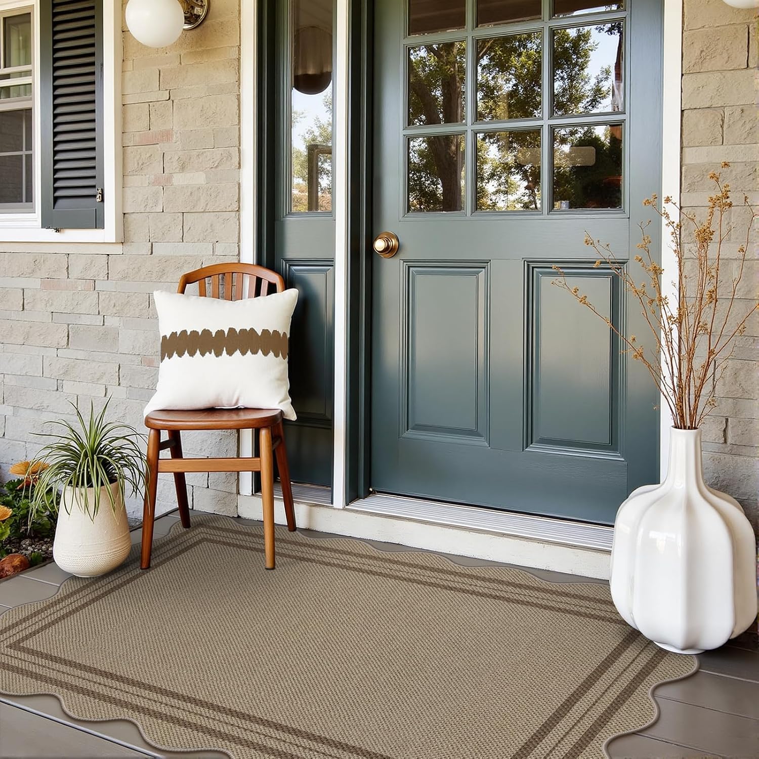 Modern Easy Jute 3x5 Outdoor Patio Rug, Washable Rugs for Entryway Farmhouse Non Slip Indoor Door Mat, Brown Throw Carpet for Entry Backyard Porch Decor