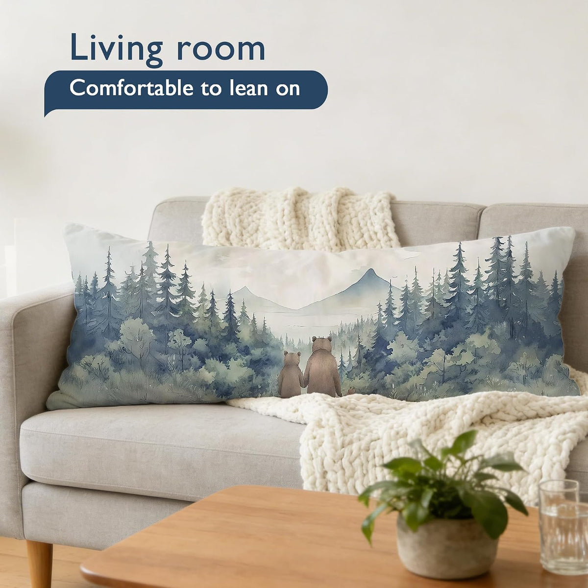 Rustic Forest Bear 20x54 Body Pillow Cover, Bear Nursery Decor, Nature Mountain Lake Scenic Bears Family Long Body Pillowcase with Zipper for Bed Couch Kids Room