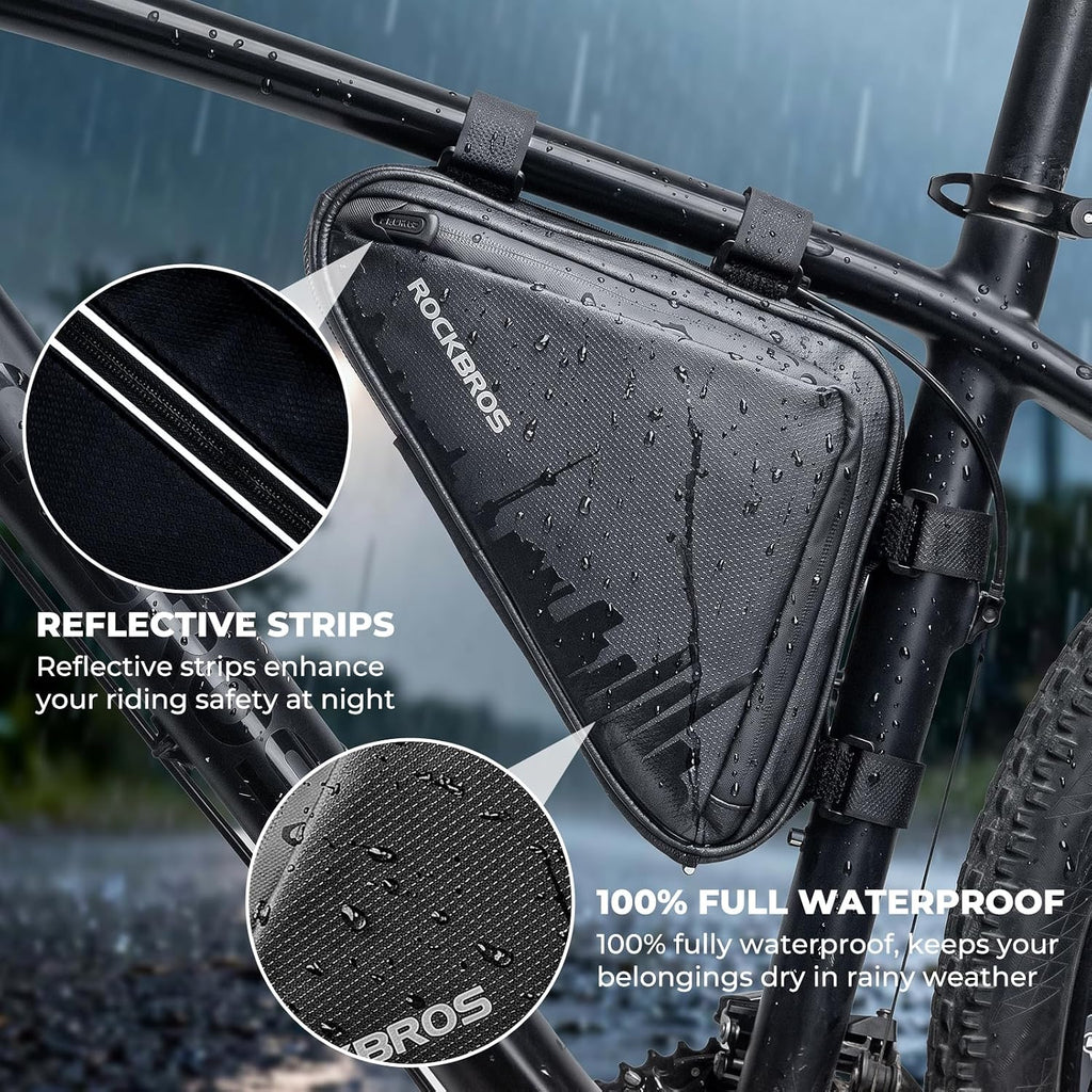 ROCKBROS Bike Triangle Frame Bag Waterproof Top Tube Bag with Keel Support