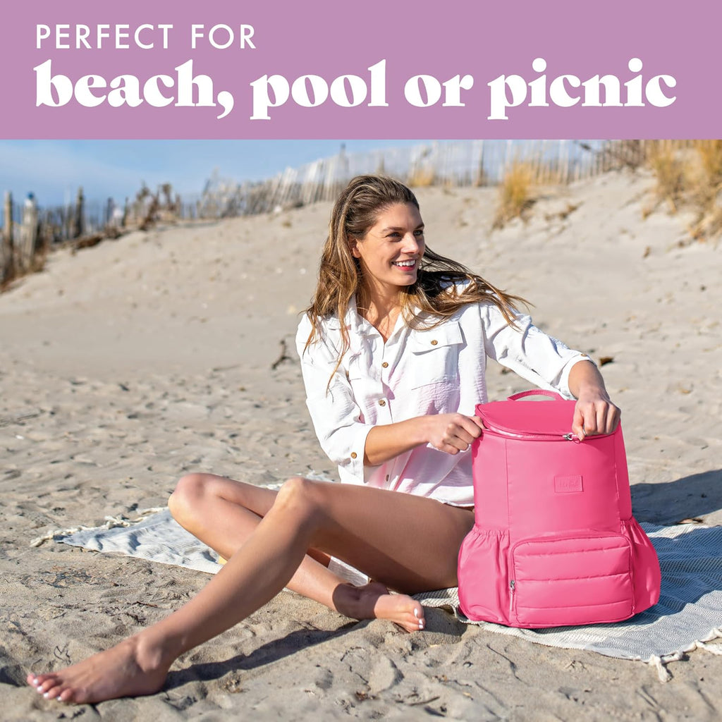 Fit & Fresh Insulated Backpack Soft Cooler – Leak-Resistant Beach & Travel Bag for Women, 24 Can Capacity Picnic & Cooler Bag