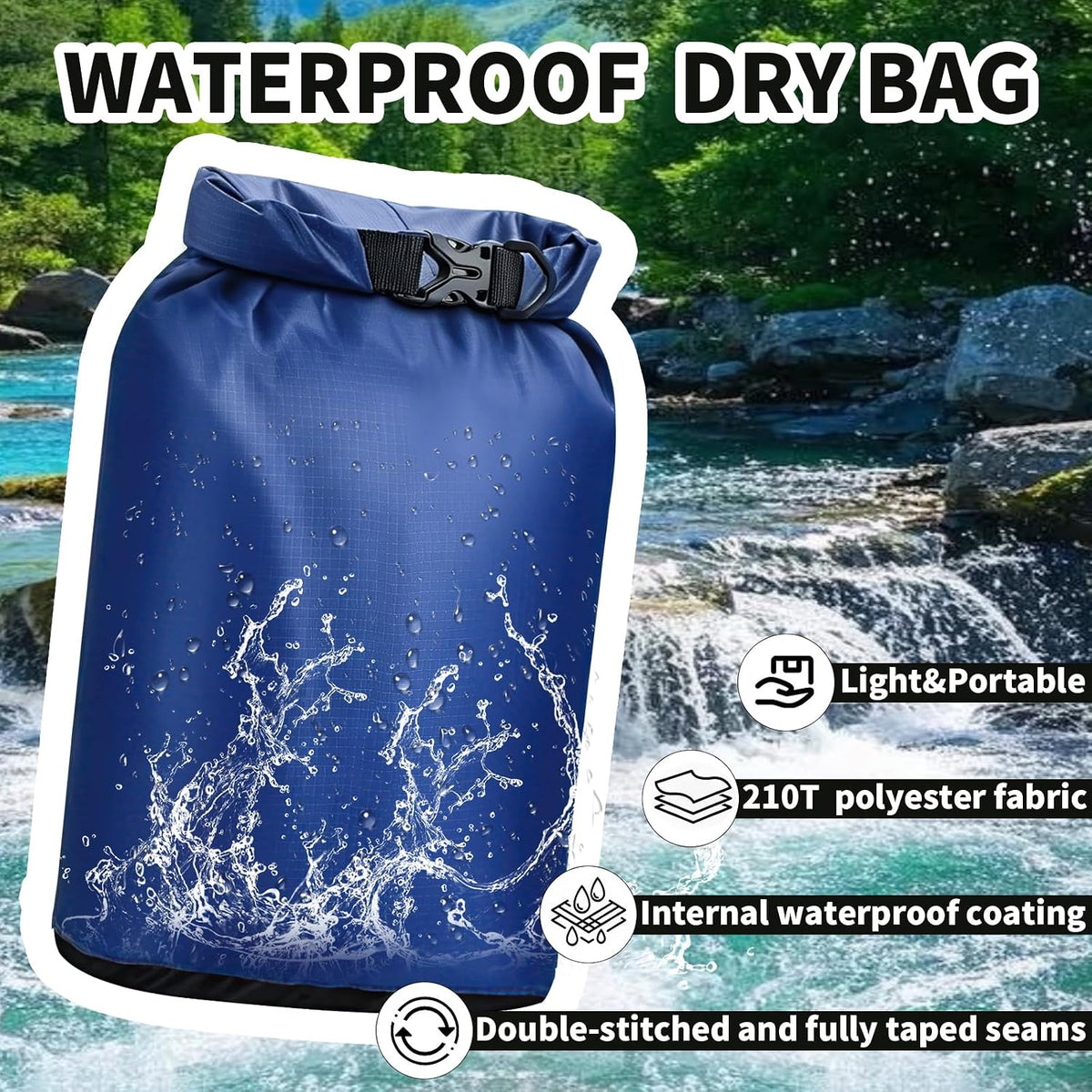 Dry Bag Waterproof 3 Pack Lightweight Outdoor Dry Sack, 6L&10L&20L, Blue