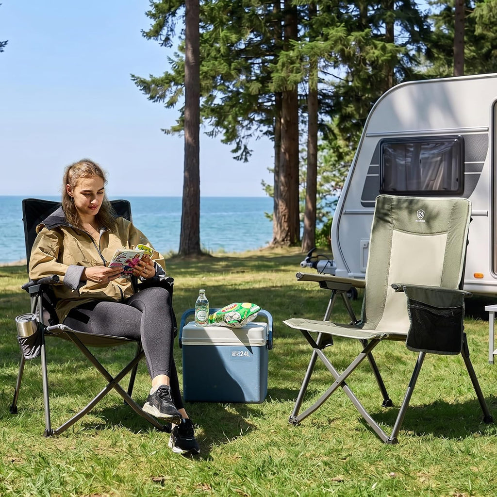 EVER ADVANCED Reclining Camping Chairs for Adult Supports 350lbs Green