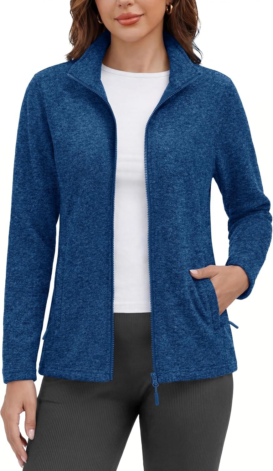 MAGCOMSEN Womens Fleece Zip Up Jacket with Pockets Lightweight Soft Coat