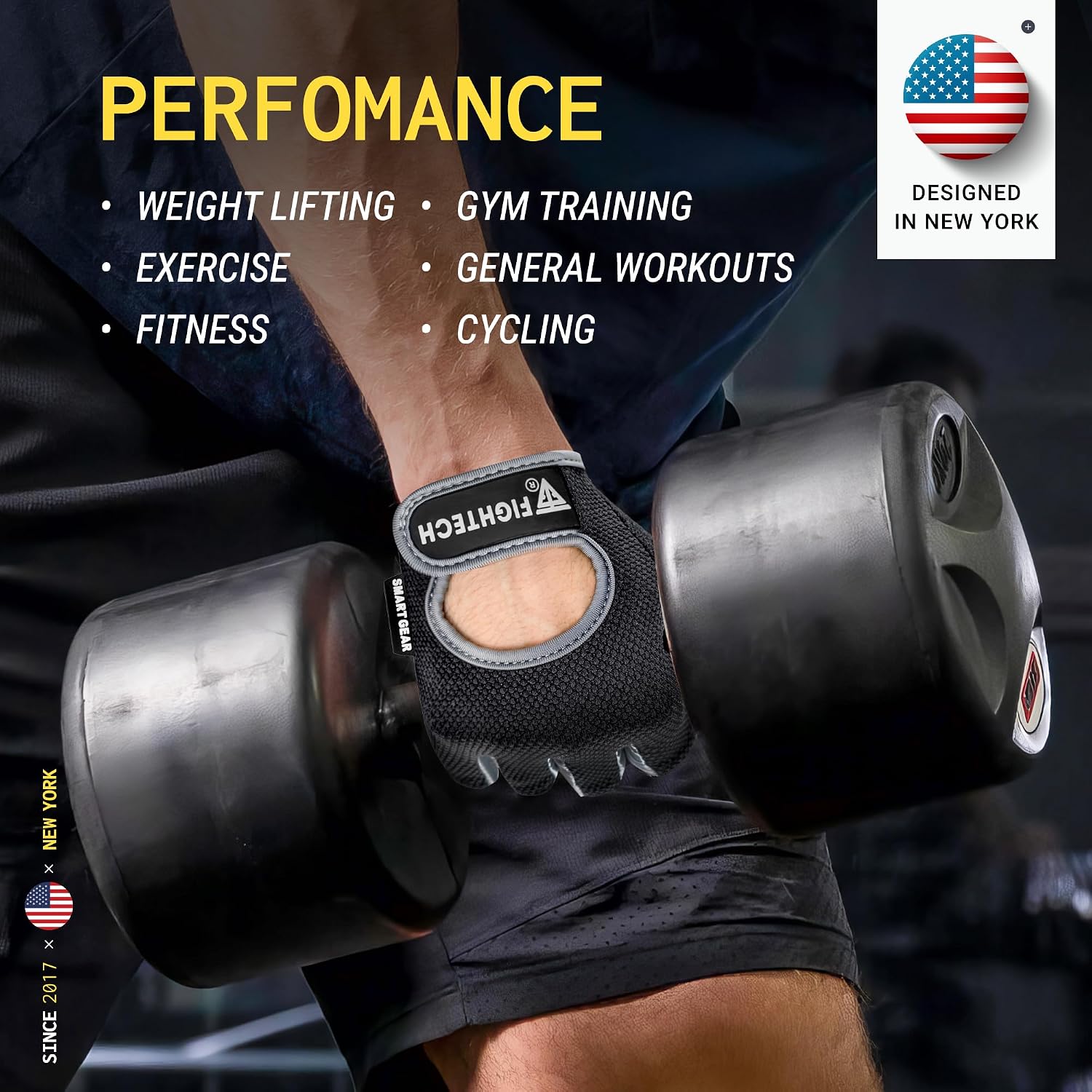 FIGHTECH Workout Gloves for Men and Women, Fingerless Weight Lifting Gloves with Cushioned Palms, Gym Gloves for Exercise Fitness Training Climbing Cycling, Breathable and Lightweight