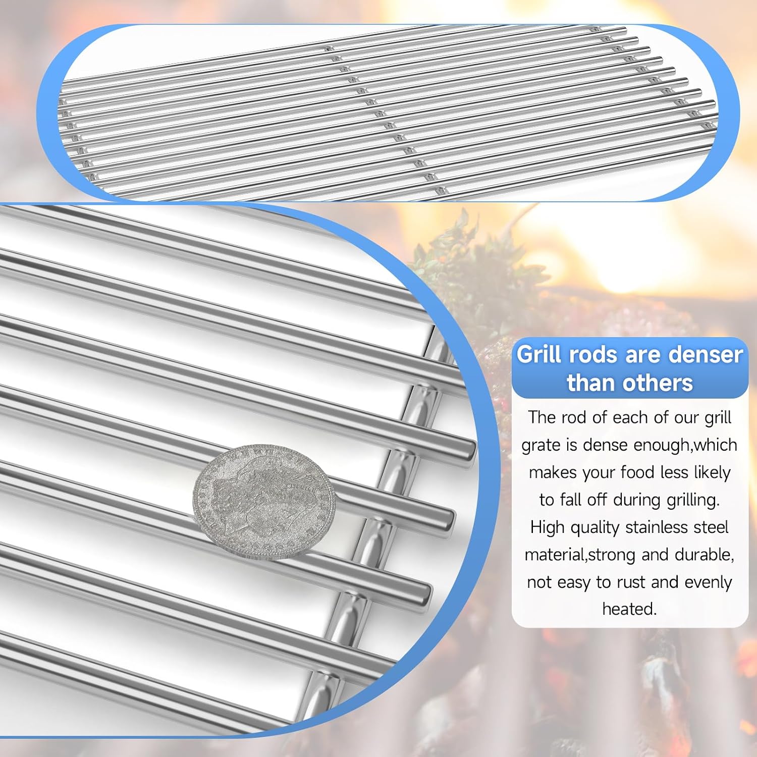 3pcs Stainless Steel Grill Grates for Weber, 18.7'' x 33.3''