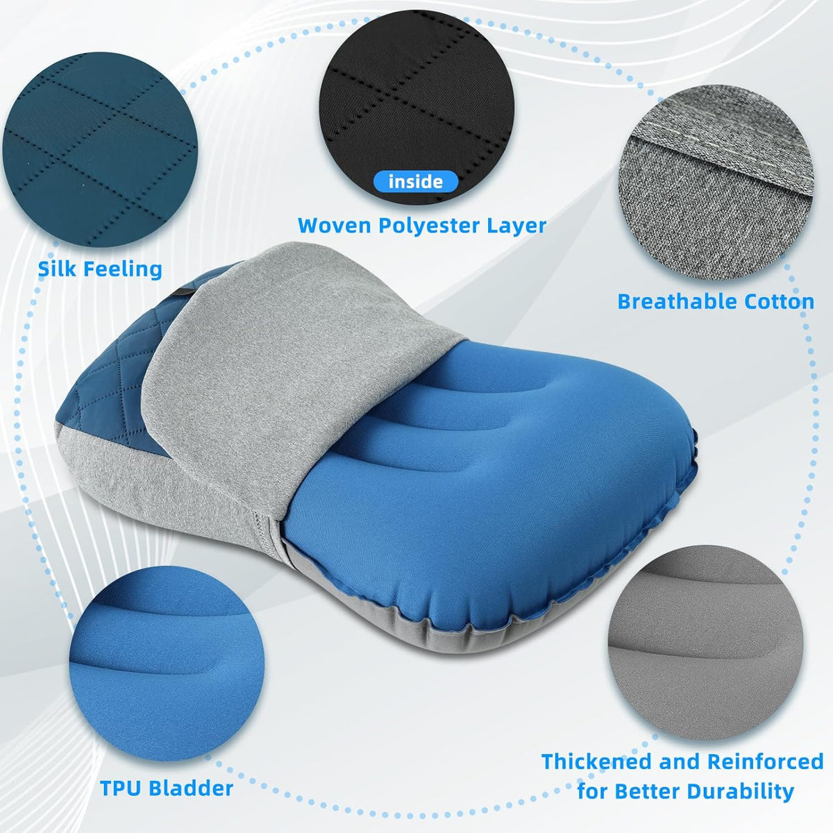 Crisonky Camping Pillow with Removable Cover, Ultralight Inflatable Pillow