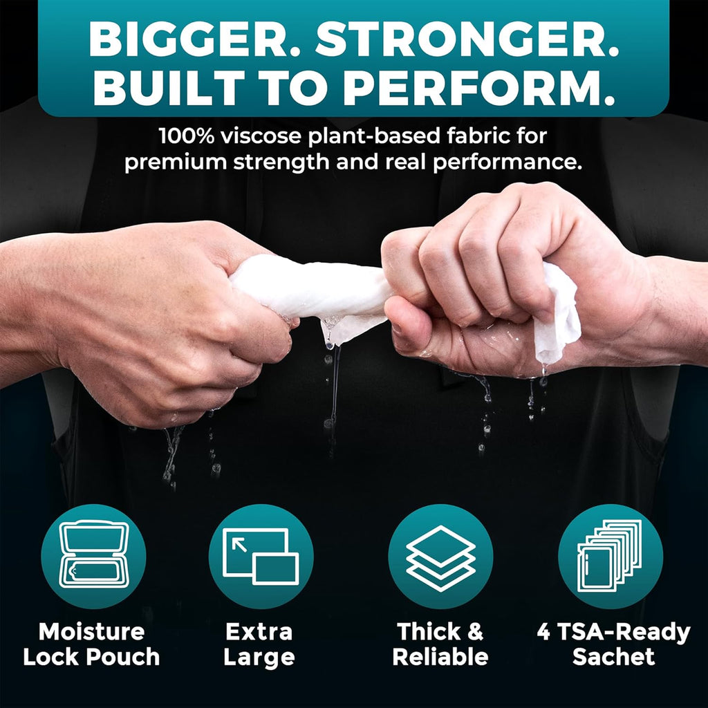 XL Body Wipes for Men - Max Clean - No Rinse Large Shower Wipes - 50 Ct + 4