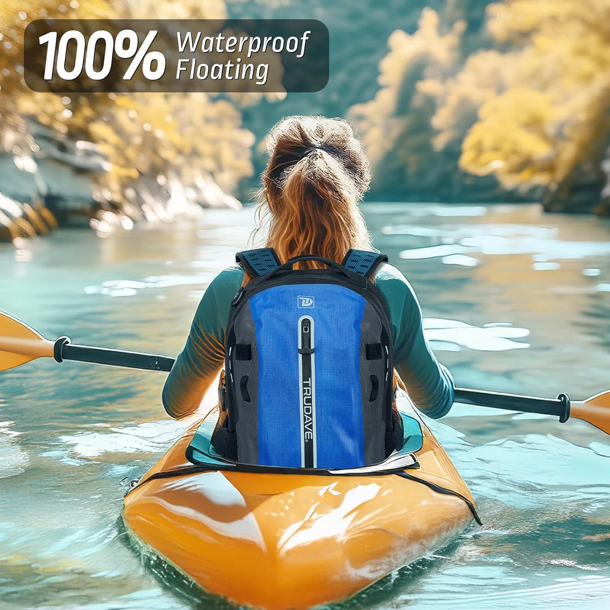Trudave Waterproof Backpack, Waterproof Submersible Backpack, Floating TPU Coated Dry Bag with Airtight Zipper for Kayak, Fishing, Boating, Hiking (30L)