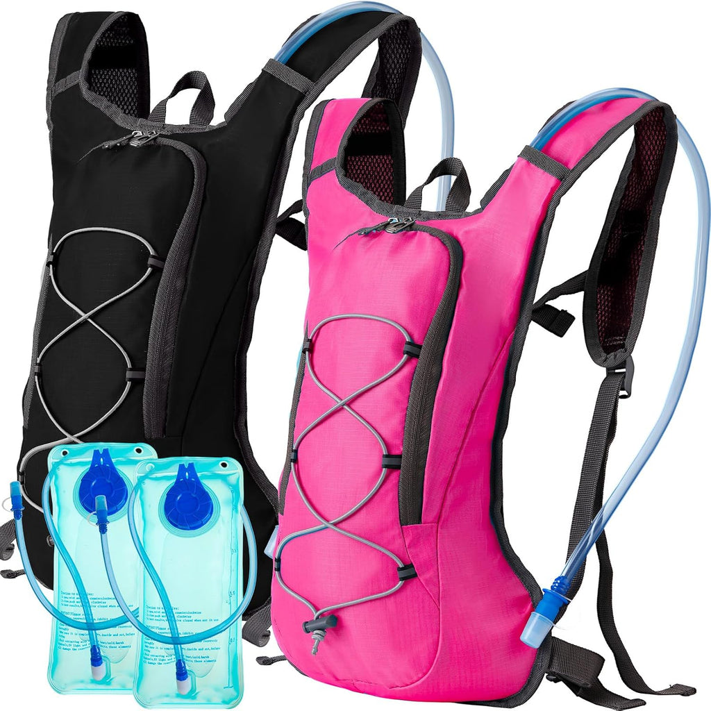 Wesiti 2 Pack Water Backpack Pack with 2L Hydration Bladder, Black, Pink
