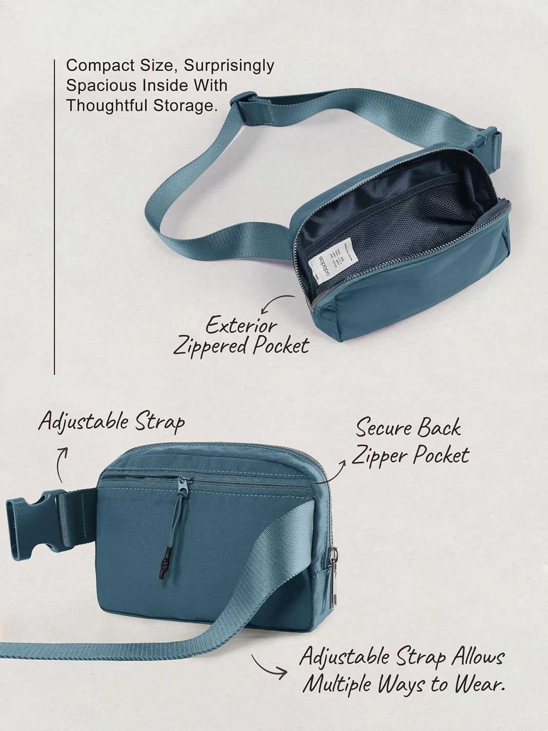 ODODOS Unisex Mini Belt Bag with Adjustable Strap Small Fanny Pack for Workout Running Traveling Hiking, Blue