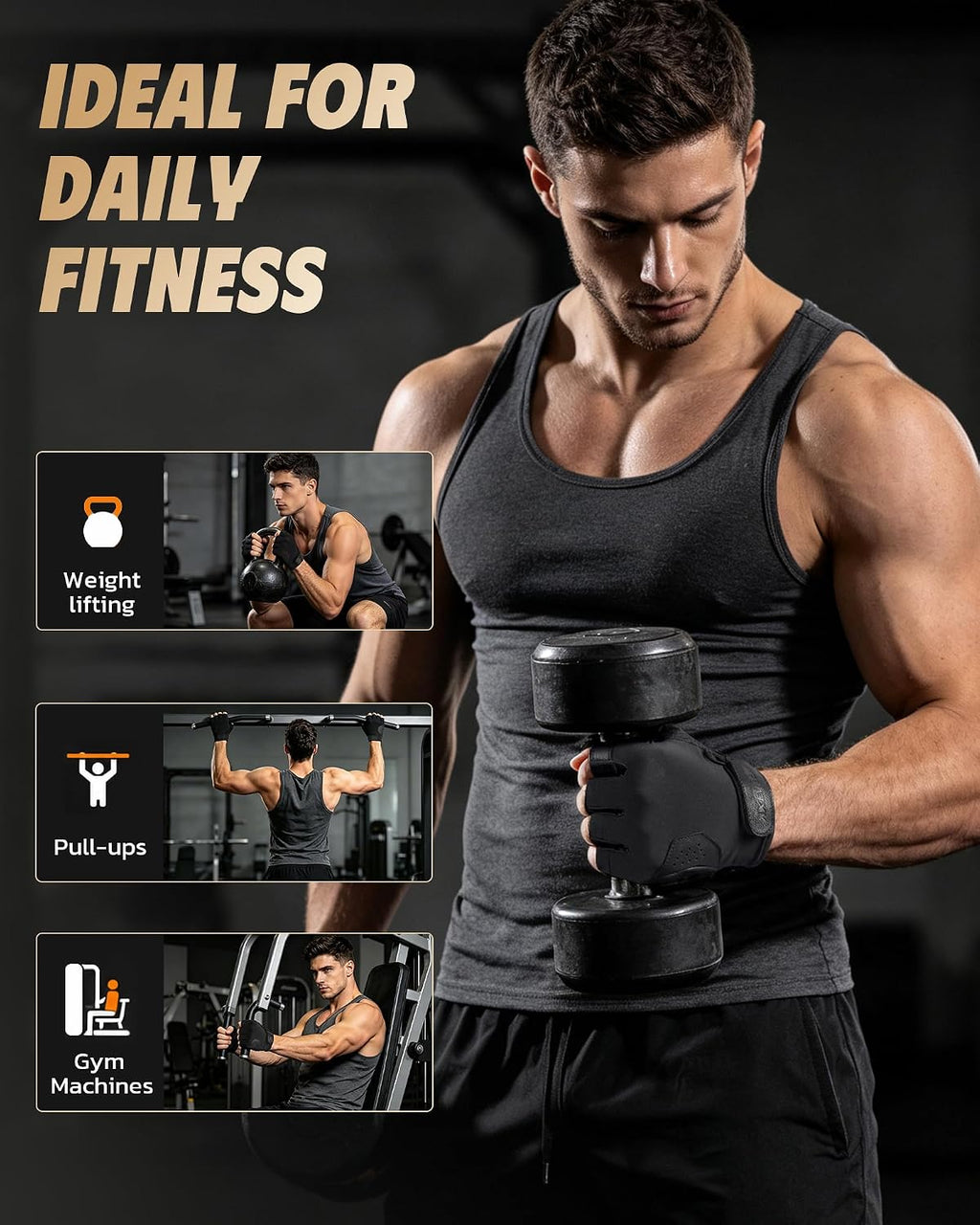 Gym Gloves for Men & Women Workout Gloves with Anti-Slip Leather Palm Suitable for Weightlifting, Gym, Cycling