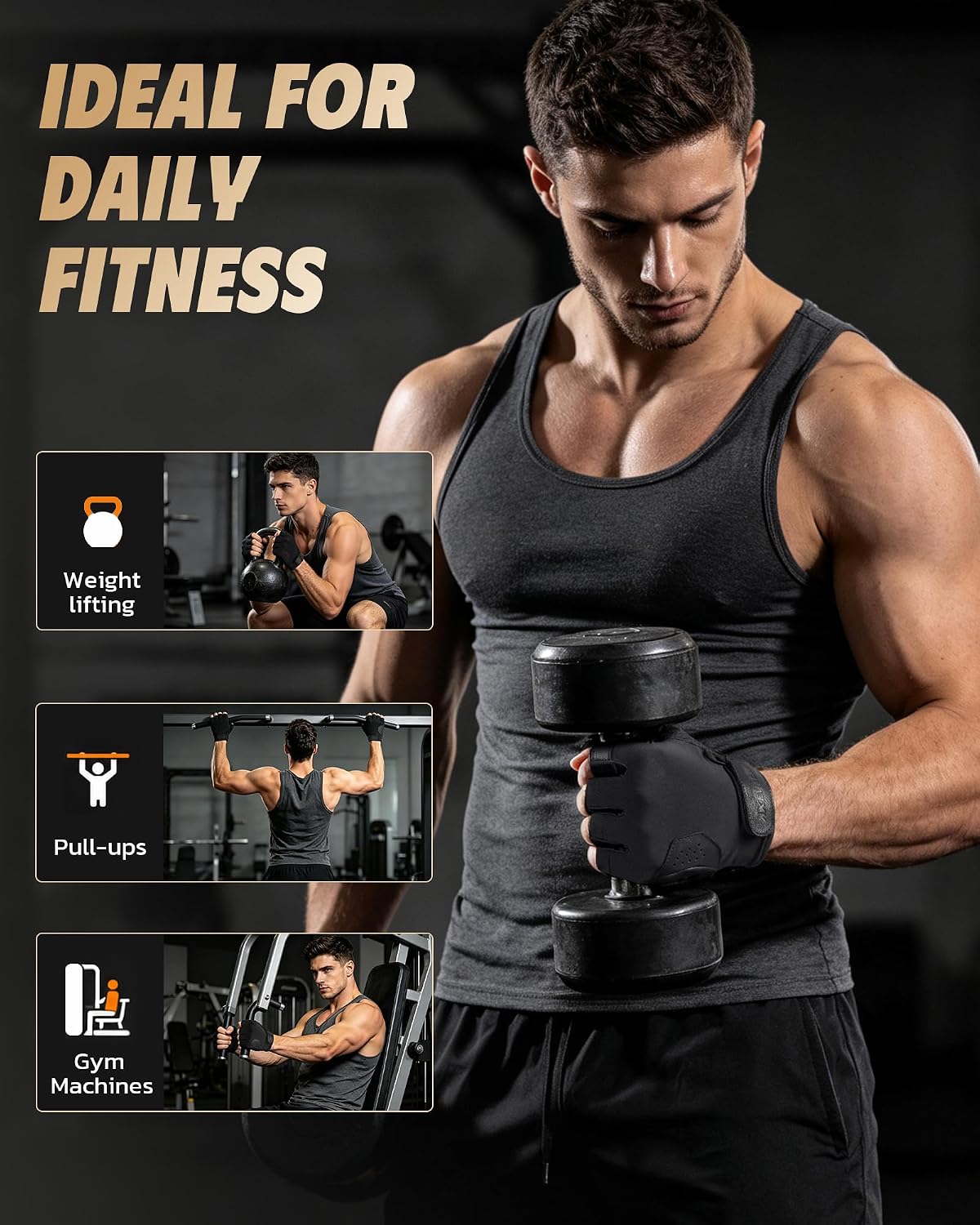 Gym Gloves for Men & Women Workout Gloves with Anti-Slip Leather Palm Suitable for Weightlifting, Gym, Cycling