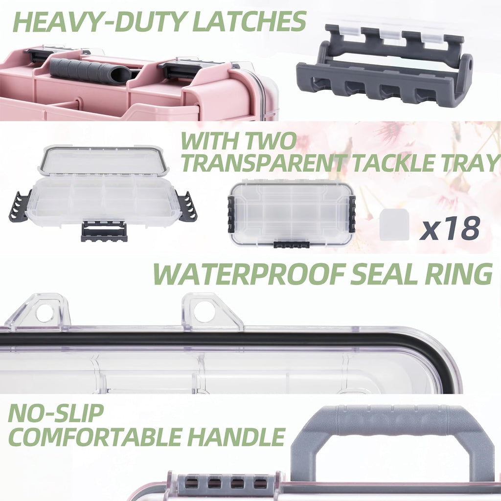 RUNCL Universal Fishing Tackle Box with Two Small Tackle Tray, Removal Inside Design Waterproof Trunk Storage Box, Thicker Floating Airtight Stowaway, Xmas Surprise Fishing Gifts for Men Women