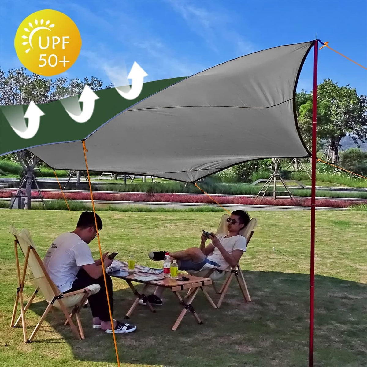 16x16 ft Large Camping Tarp Waterproof Hammock Rain Fly Camping Awning Sun Shelter (Without Pole) (Green)