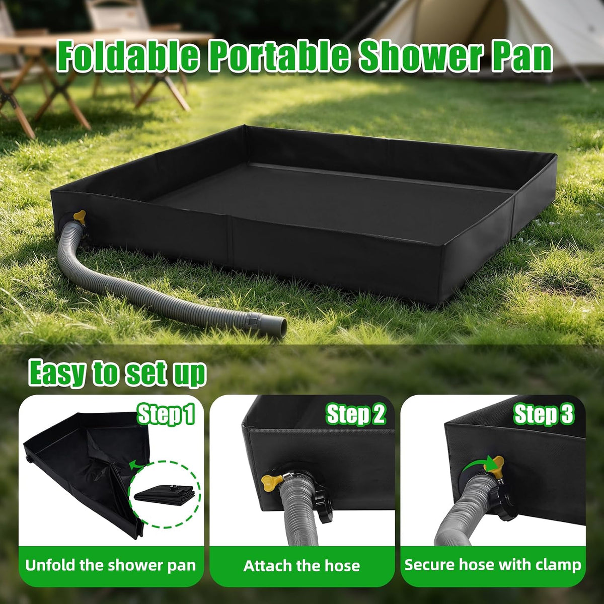 InkTrail Portable Camping Shower Pan 32" x 32" with Detachable Hose