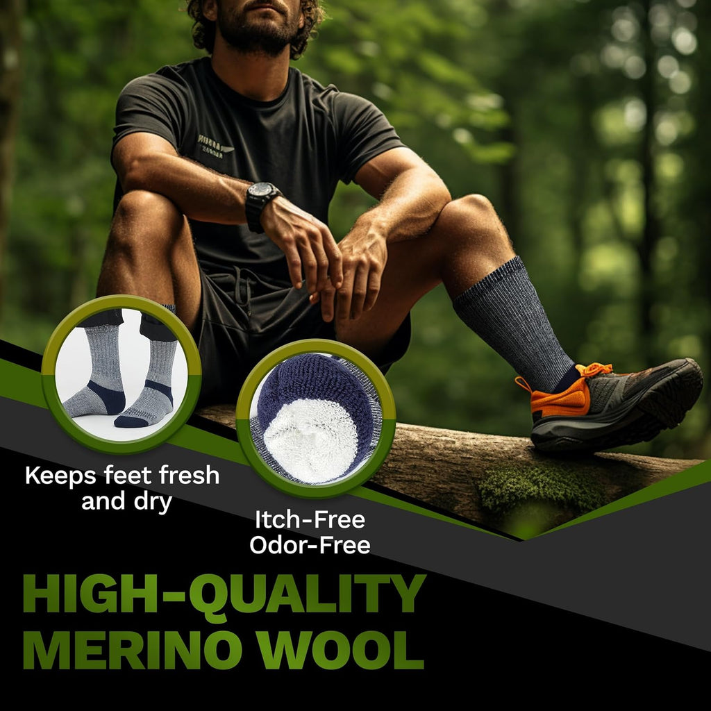 Alvada Mens Merino Wool Crew Socks Thermal and Warm Socks for Winter Work Hiking Running 3 Pairs