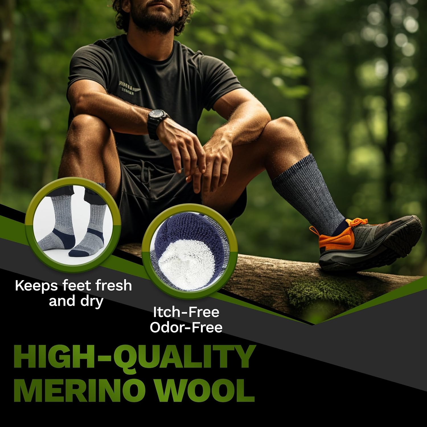 Alvada Mens Merino Wool Crew Socks Thermal and Warm Socks for Winter Work Hiking Running 3 Pairs