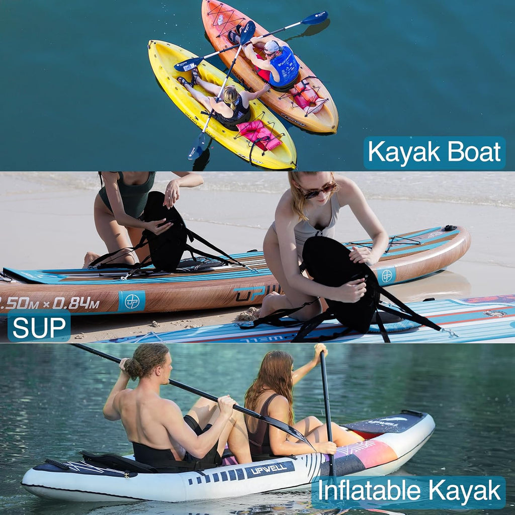 UPWELL Universal Kayak Seat with Storage Bag & 4 Adjustable Strap, Paddle Board Seat with Memory Foam Padded and Backrest for Kayak, Canoe, Sup