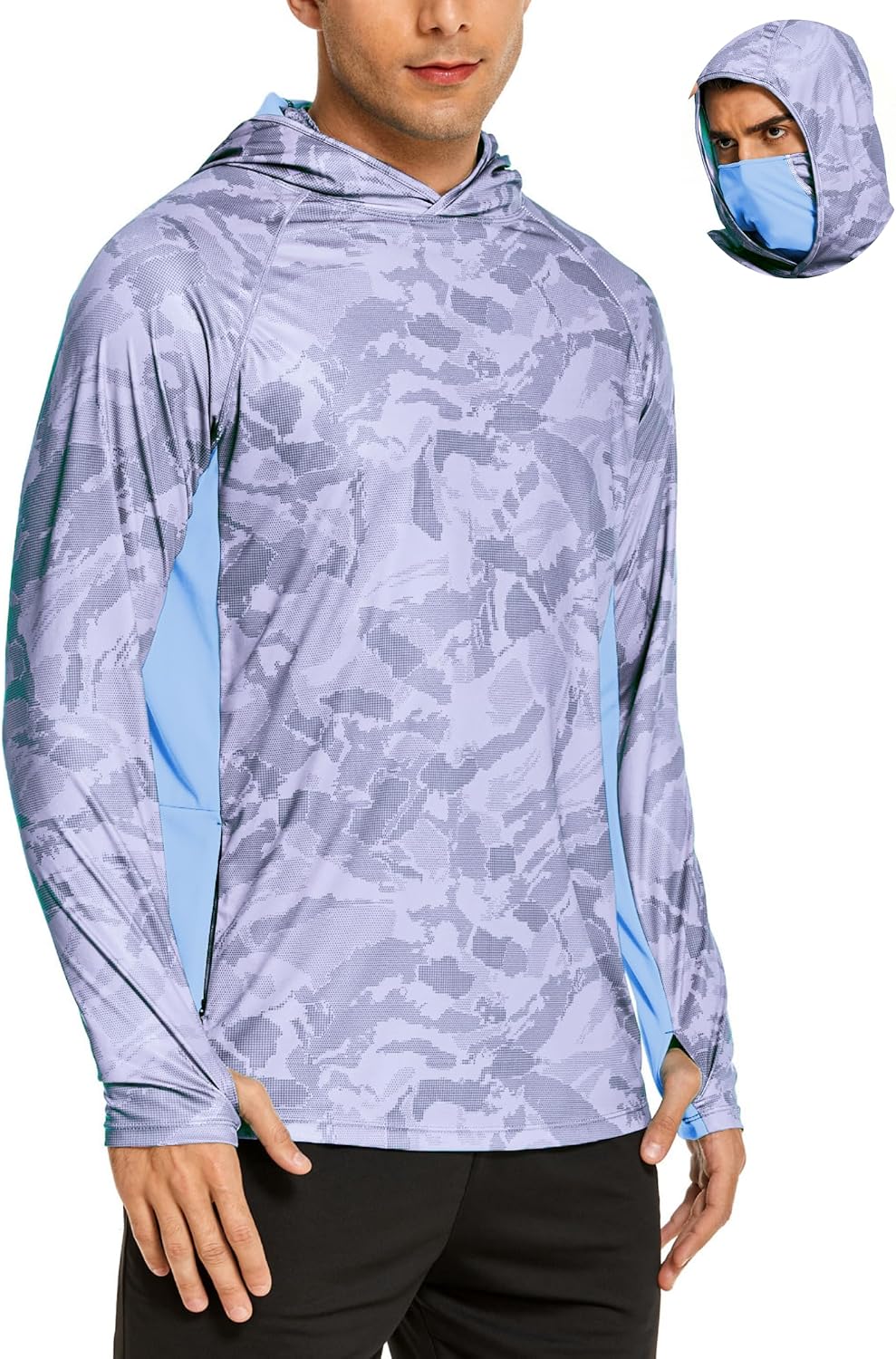 COOrun Men's Hooded Sun Shirts with Mask Fishing Shirts for Men Long Sleeve UPF 50 Rash Guards Cooling Hoodies Hiking Shirts