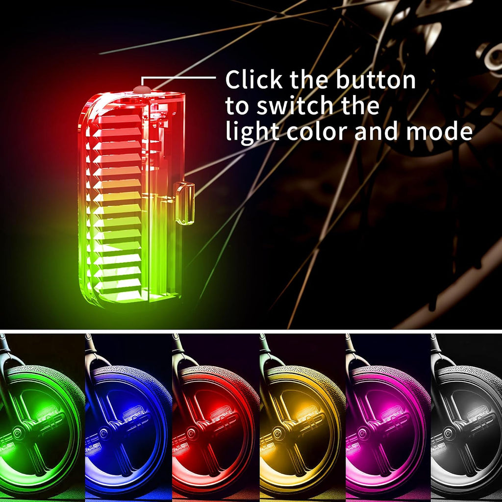 Bike Wheel Lights Rechargeable(2pack), Bicycle Spoke Lights Weatherproof, Adults Kids Bike Lights for Wheels 7-Color Variable, Motion Sensor,Fit All Wheel Sizes of Bike,Toddler Balance Bicycle, E-Bike